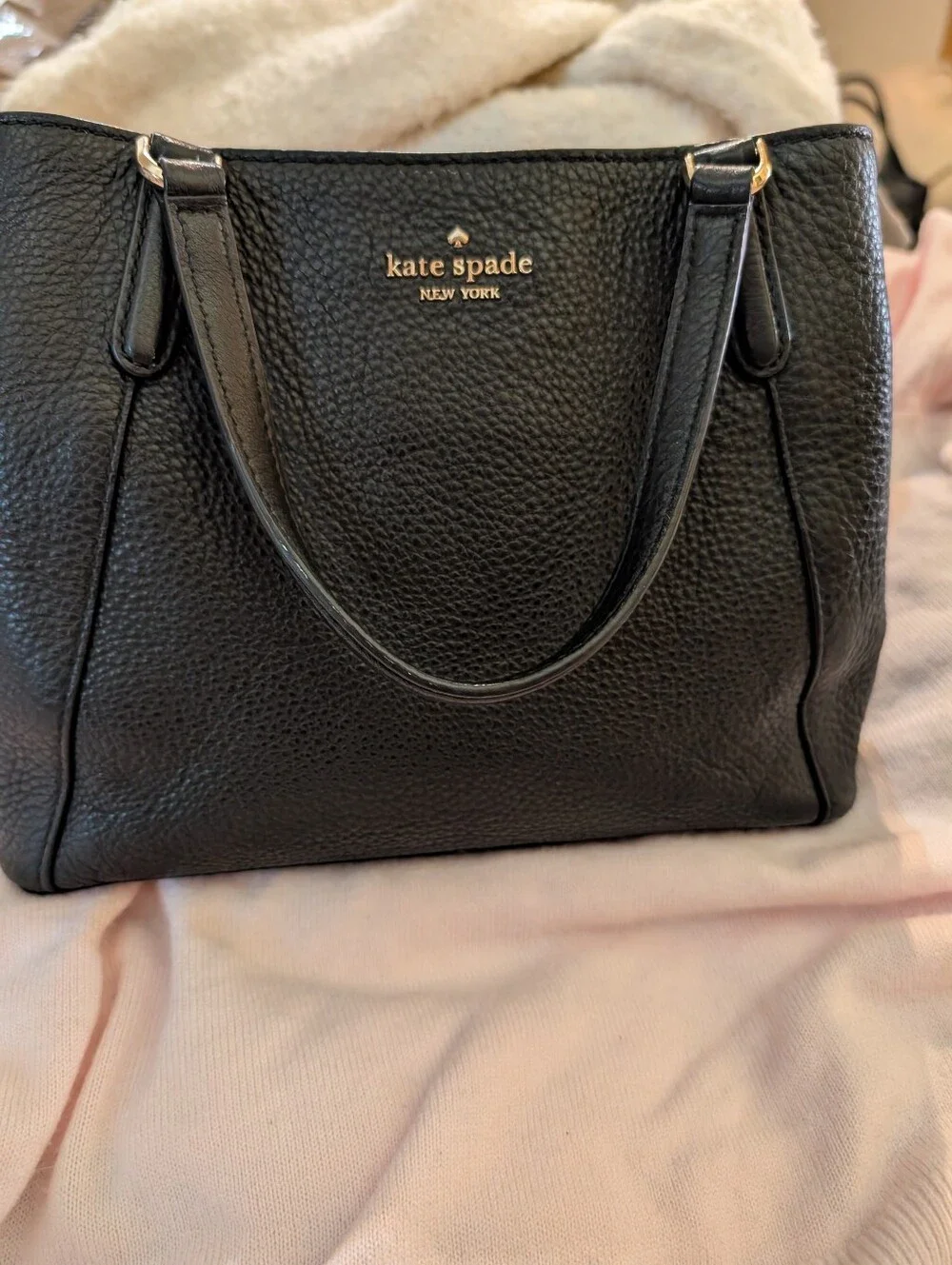 kate spade Black Pebbled Leather Small Structured Bag with Top Handles